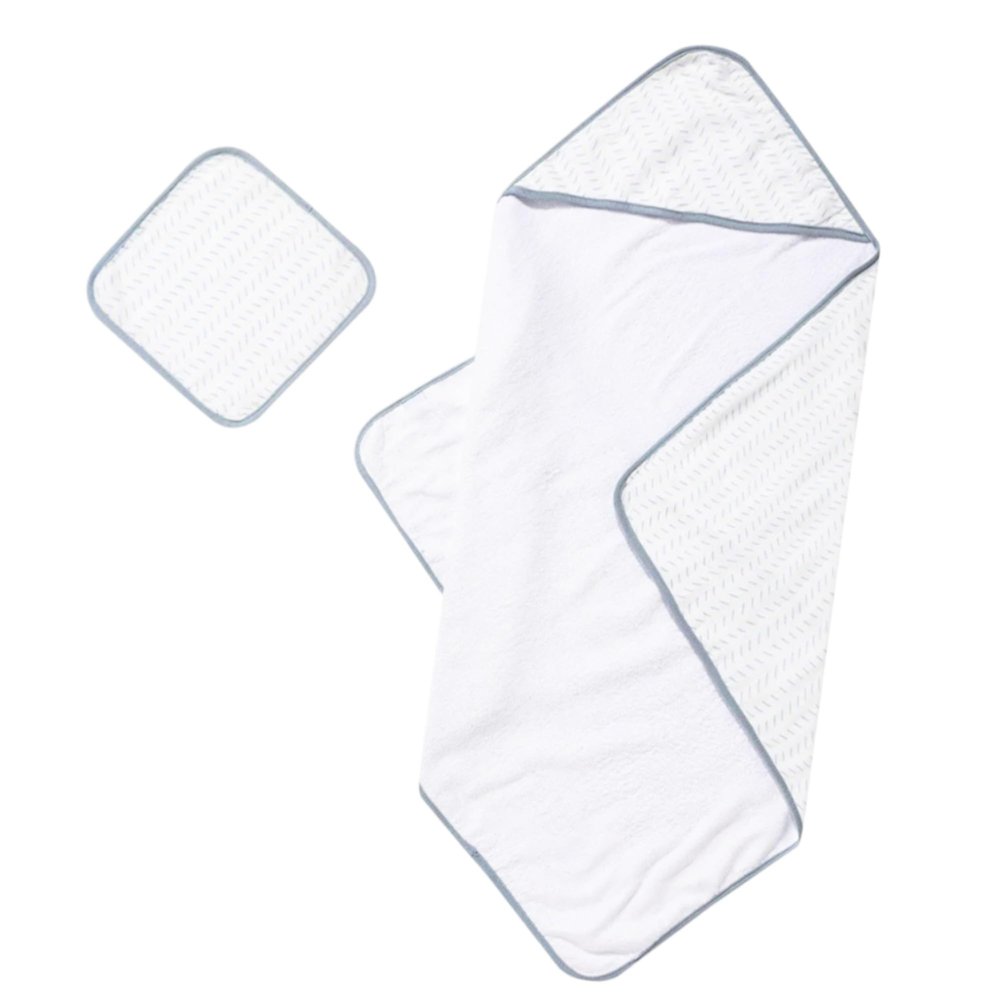 Bamboo Viscose Baby Hooded Towel & Washcloth Set for Babies and Toddlers, Soft & Absorbent, 70% Viscose from Bamboo, 30% Cotton Muslin - Imported (Blue Dash)