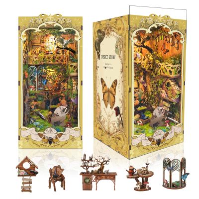 DIY Book Nook Kit,DIY Dollhouse Booknook Bookshelf Insert Decor,3D Wooden Puzzles with LED Dust Cover,Book Nook Miniature Kit,Birthday Halloween Home Decor for Teens Adult-Insects Story