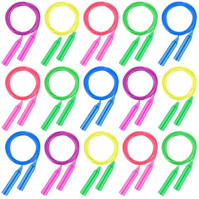 Aodaer 15 Packs Kids Jump Rope Set Colorful Outdoor Jump Ropes 7.3 Feet Adjustable Skipping Ropes for Outdoor Fun Activity Great Party Favor