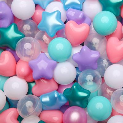 TRENDPLAYBall Pit Balls Star and Heart Shapes for Toddlers - 100 Count Plastic Balls for Ball Pit Fun and Play, (Pearl Blue Green Pink)