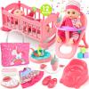 Golray 12in Girl Baby Doll Crib and High Chair Set - Sound&Pee Interactive Baby Doll with 20pcs Accessories Diaper Bag/Cradle/2 Clothes, Feeding Nursery Pretend Play Toddler Girl Toy Gift 3 4 5 6 Year view 1