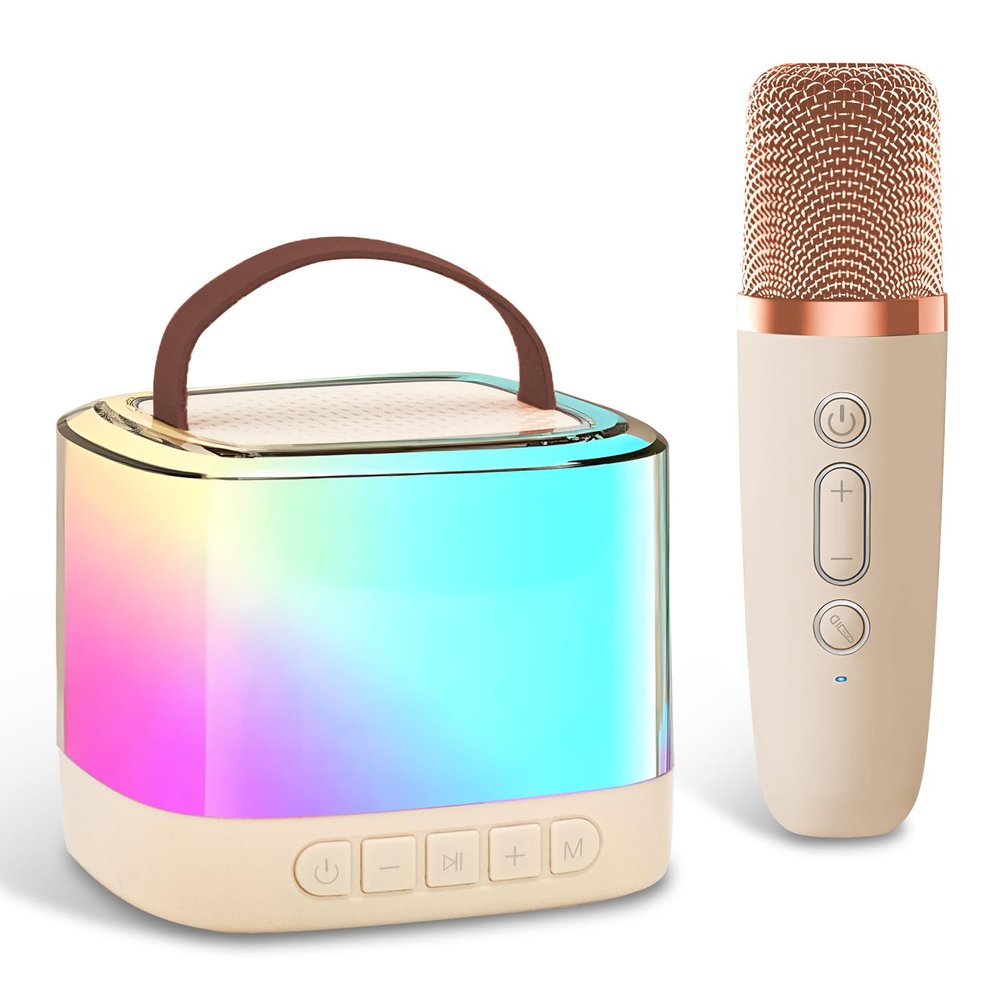 Karaoke Machine for Kids Portable Speaker with Wireless Microphone for Illusionary Flowing Light,Karaoke Toys Gifts for Girls & Boys Ages 4-12 +Year Old Birthday Party