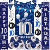 10th Birthday Decorations for Boys Girls, Navy Blue Happy 10th Birthday Door Banner Sign, 10 Years Old Party Supplies Teenagers Bday Backdrop Balloons Hanging Decors view 1