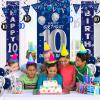 10th Birthday Decorations for Boys Girls, Navy Blue Happy 10th Birthday Door Banner Sign, 10 Years Old Party Supplies Teenagers Bday Backdrop Balloons Hanging Decors view 3