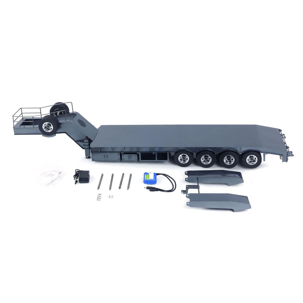 wheelfun 1/14 Metal 4 Axles Trailer for JDM 189 RC Tractor Truck with Electric Tail-Board for Adult Hobby
