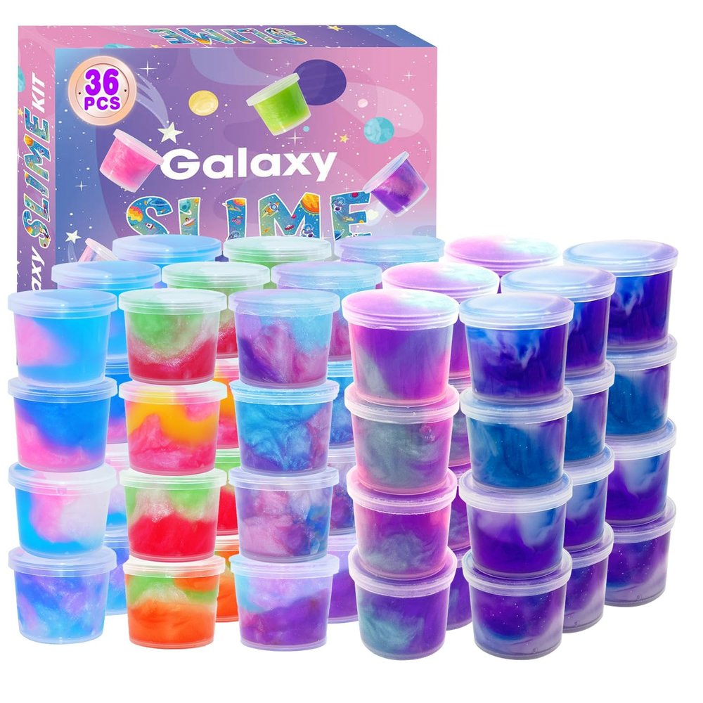 36 Galaxy Slime Packs, Non-Sticky, Soft, Stress Relief, Easter Basket Stuffers for Kids, Girls, Boys, Adults