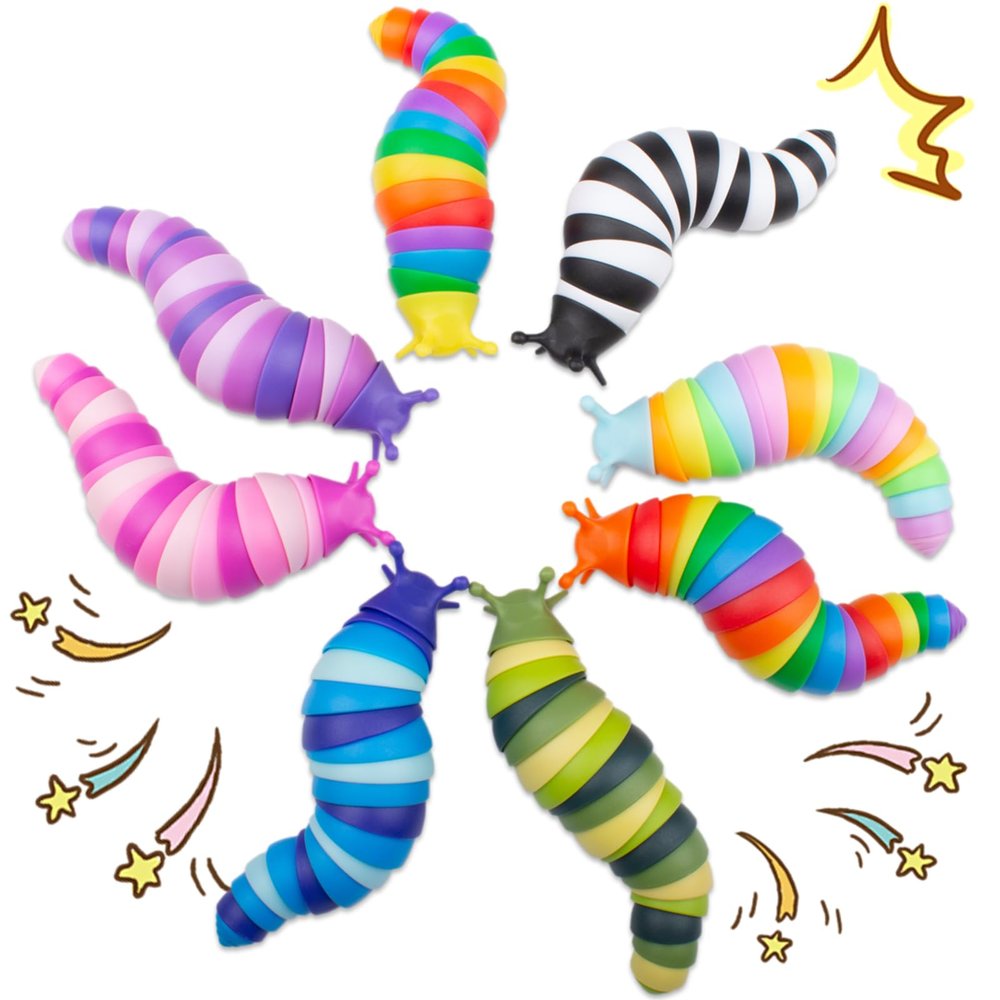 Cevioce 8 PCS Fidget Toys Slug for Adults Anxiety Sensory Toys for Party Favors Toddler Age 3-4 ADHD Autism Toys for Anxiety Stress Valentines Day Gifts for Kids Boys Girls Easter Basket Stuffers