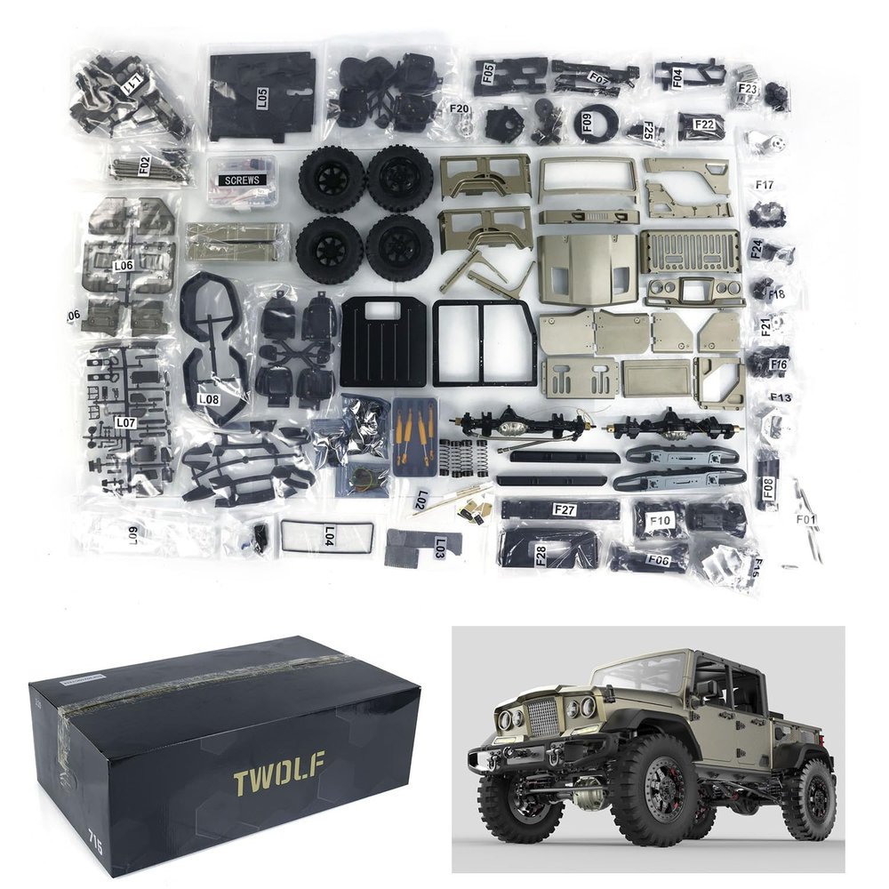 wheelfun 1:10 TW-715 RC Off-Road Vehicles Full Metal CNC Remote Control Two-Speed Transmission Crawler Car Light System for Adult Hobby