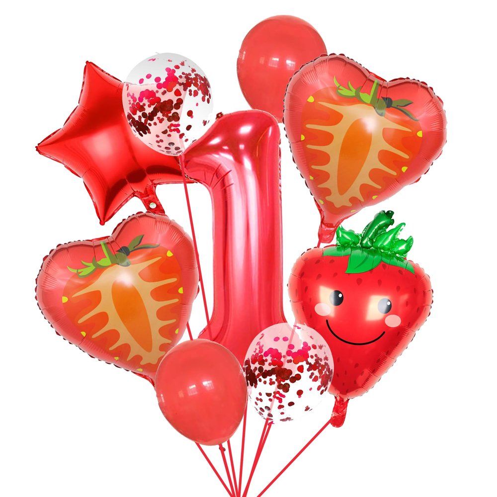 10Pcs Berry First Birthday Party Supplies,40 Inch Red One Balloon for Sweet One Birthday Party Decorations Strawberry Foil Balloons for Kids Girls Strawberry Themed Birthday Party Decorations