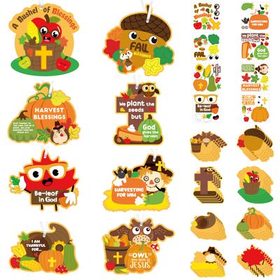 Fall Religious Sunday School Crafts for Kids - 40Set Autumn Pumpkin Turkey Hanging Ornament Sticker Craft Kit Thanksgiving Bulk Christian DIY Paper Craft Sticker for Classroom VBS Activities Decors