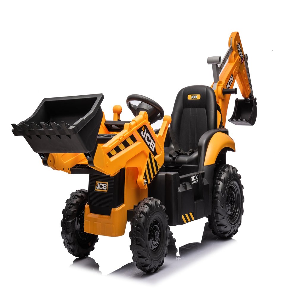 24V JCB Ride On Excavator, Electric Excavator for Kids 3-8 Years, Construction Vehicle Toy with Remote Control, Front Loader, Removable Seat, Yellow