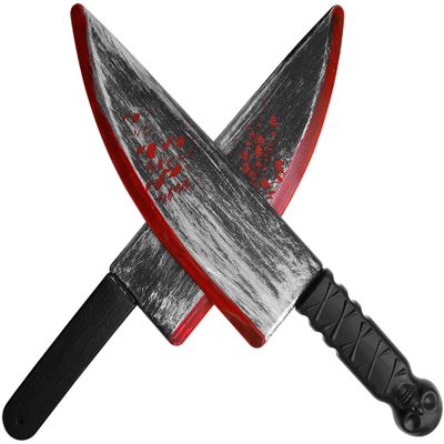 Watayo 2 Pcs Halloween Knife Prop- Realistic Halloween Butcher Fake Knife- Scary Plastic Slasher Cleaver Knife Props for Halloween Haunted House Costume Accessories