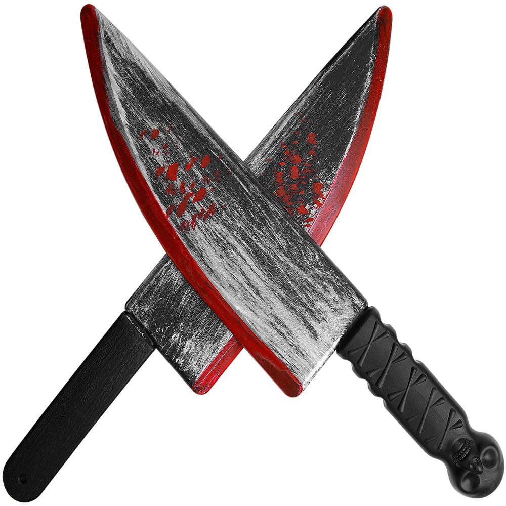 Watayo 2 Pcs Halloween Knife Prop- Realistic Halloween Butcher Fake Knife- Scary Plastic Slasher Cleaver Knife Props for Halloween Haunted House Costume Accessories