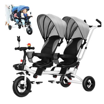 JIYIAN Multi-Functional Tricycle Children Trike- with Removable PushHandle,Removable Canopy, Folding footrest,Reversible Seat,Safety Harness, Detachable Guardrail,Gray