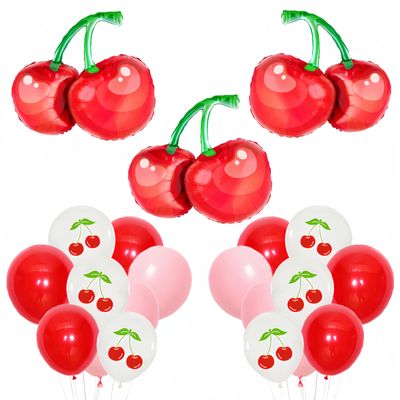 21Pcs Cherry Balloons for She's The Cherry On Top Party/Cherry Birthday Decorations for Girls/Valentine's Day/Summer Fruit Decor/Berry Cherry Cake Toppers for Fruit Girls/Summer Fruit Foil Balloons