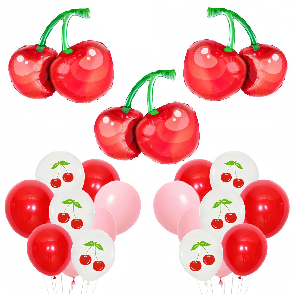 21Pcs Cherry Balloons for She's The Cherry On Top Party/Cherry Birthday Decorations for Girls/Valentine's Day/Summer Fruit Decor/Berry Cherry Cake Toppers for Fruit Girls/Summer Fruit Foil Balloons