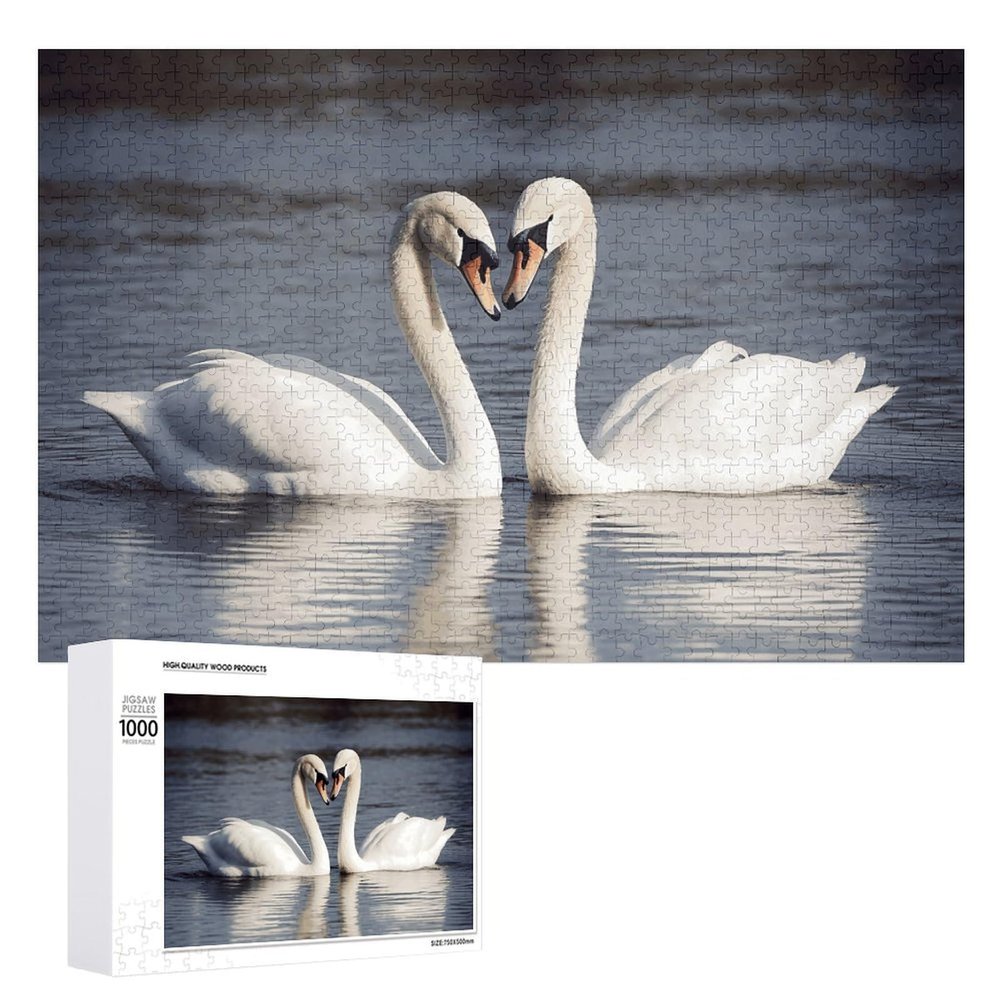 1000 PCS Jigsaw Puzzle for Adults Personalized Picture Puzzle Romantic White Swan Customized Wooden Puzzle for Family, Birthday, Wedding, Game Nights Gifts, 20.4"x15"