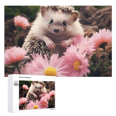 1000 PCS Jigsaw Puzzle for Adults Personalized Picture Puzzle Cute Hedgehog in Flowers Customized Wooden Puzzle for Family, Birthday, Wedding, Game Nights Gifts, 20.4"x15"