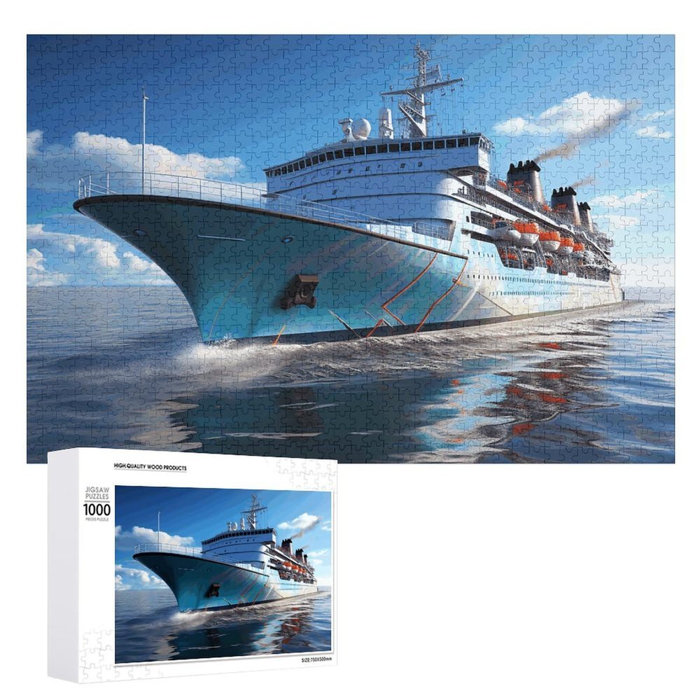 1000 PCS Jigsaw Puzzle for Adults Personalized Picture Puzzle Ocean Ferry Boat Customized Wooden Puzzle for Family, Birthday, Wedding, Game Nights Gifts, 20.4"x15"