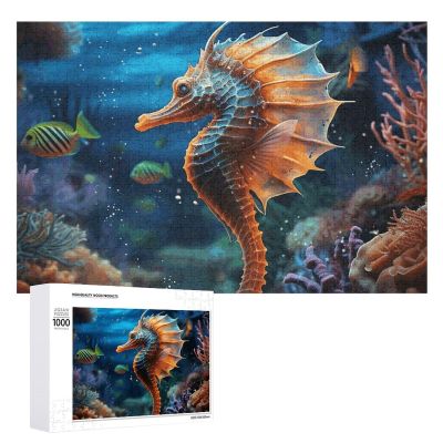 1000 PCS Jigsaw Puzzle for Adults Personalized Picture Puzzle Ocean Seahorse Customized Wooden Puzzle for Family, Birthday, Wedding, Game Nights Gifts, 20.4"x15"