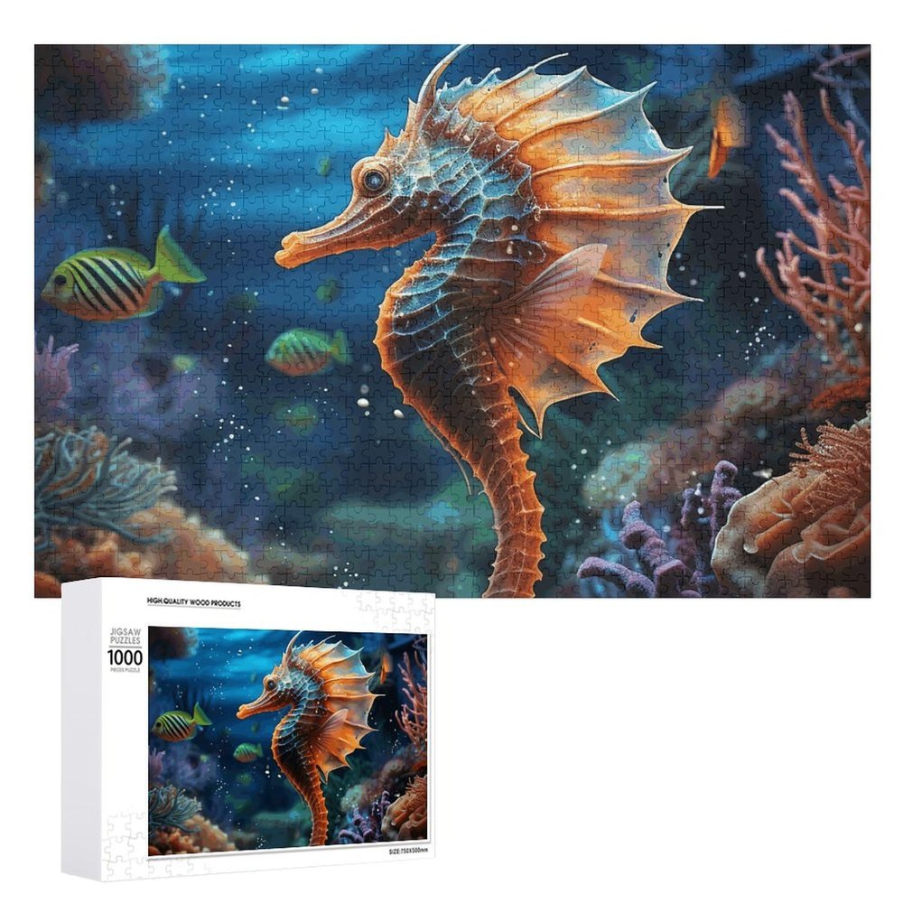 1000 PCS Jigsaw Puzzle for Adults Personalized Picture Puzzle Ocean Seahorse Customized Wooden Puzzle for Family, Birthday, Wedding, Game Nights Gifts, 20.4"x15"