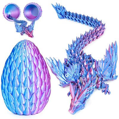 3D Printed Dragon Eggs with Articulated Fly Dragon Inside, Collectible Figurines Fidget Toy for Adults Kids Birthday Easter Christmas White Elephant Gifts for Friends Colleagues(Blue Pink, M size)