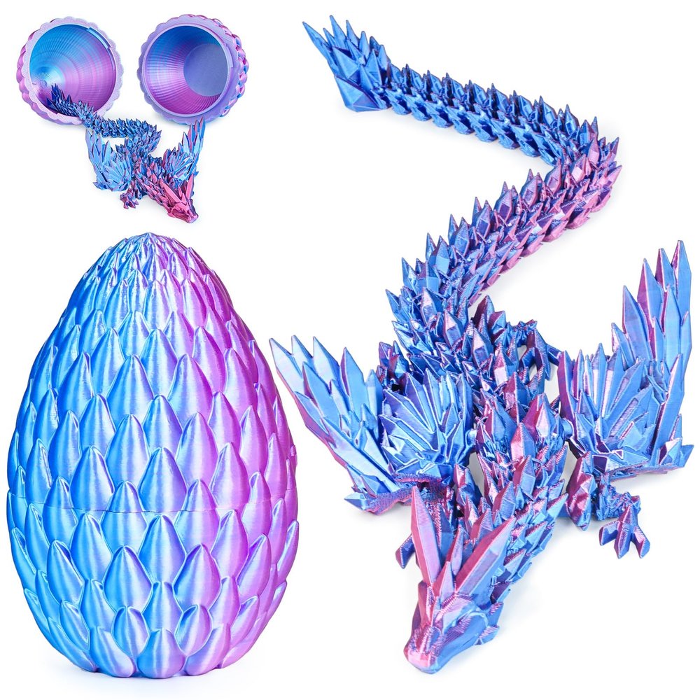 3D Printed Dragon Eggs with Articulated Fly Dragon Inside, Collectible Figurines Fidget Toy for Adults Kids Birthday Easter Christmas White Elephant Gifts for Friends Colleagues(Blue Pink, M size)