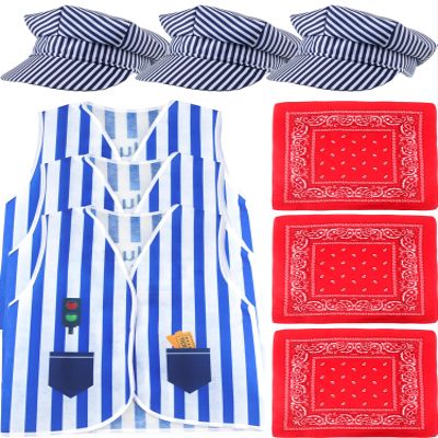 9 Pcs Kids Train Engineer Costume Set Engineer Hat Conductor Vest Train Conductor Dress Up for Halloween Career Day Cosplay (Color Set 1)