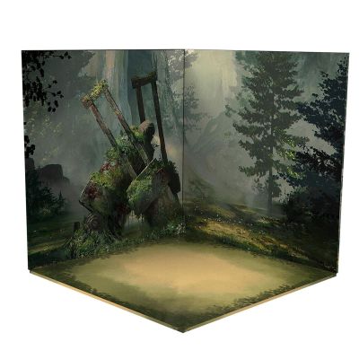 Menolana 1:6 Backdrop Scene Organizer, Simulation Parking Background Diorama Layout, Vehicle Model Showcase for Action Figures, Forest Ruins
