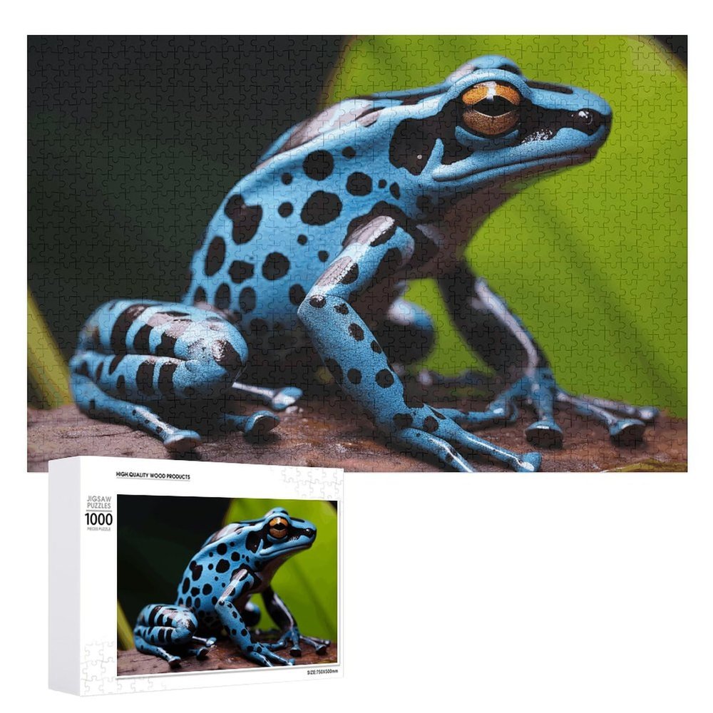 1000 PCS Jigsaw Puzzle for Adults Personalized Picture Puzzle Dart Frog Blue Customized Wooden Puzzle for Family, Birthday, Wedding, Game Nights Gifts, 20.4"x15"