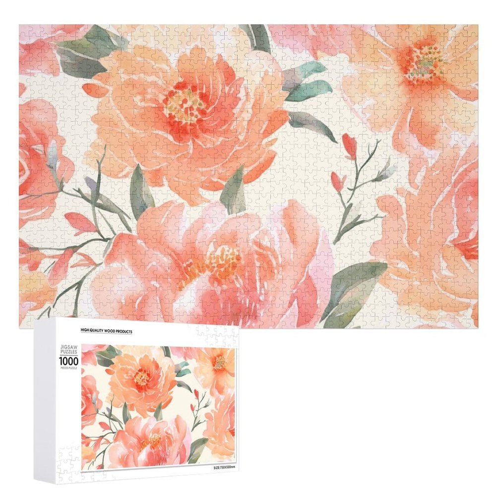1000 PCS Jigsaw Puzzle for Adults Personalized Picture Puzzle Peach Peony Customized Wooden Puzzle for Family, Birthday, Wedding, Game Nights Gifts, 20.4"x15"