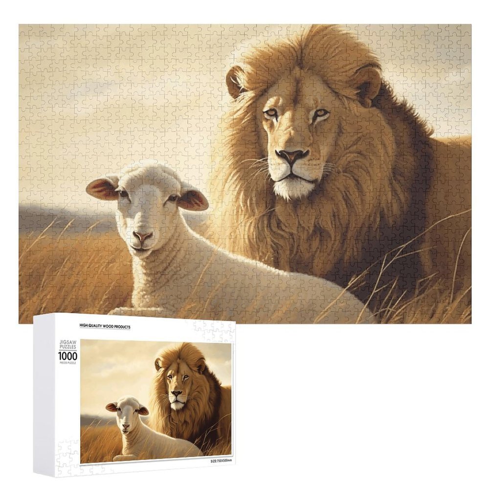 1000 PCS Jigsaw Puzzle for Adults Personalized Picture Puzzle Lion Sheep Customized Wooden Puzzle for Family, Birthday, Wedding, Game Nights Gifts, 20.4"x15"