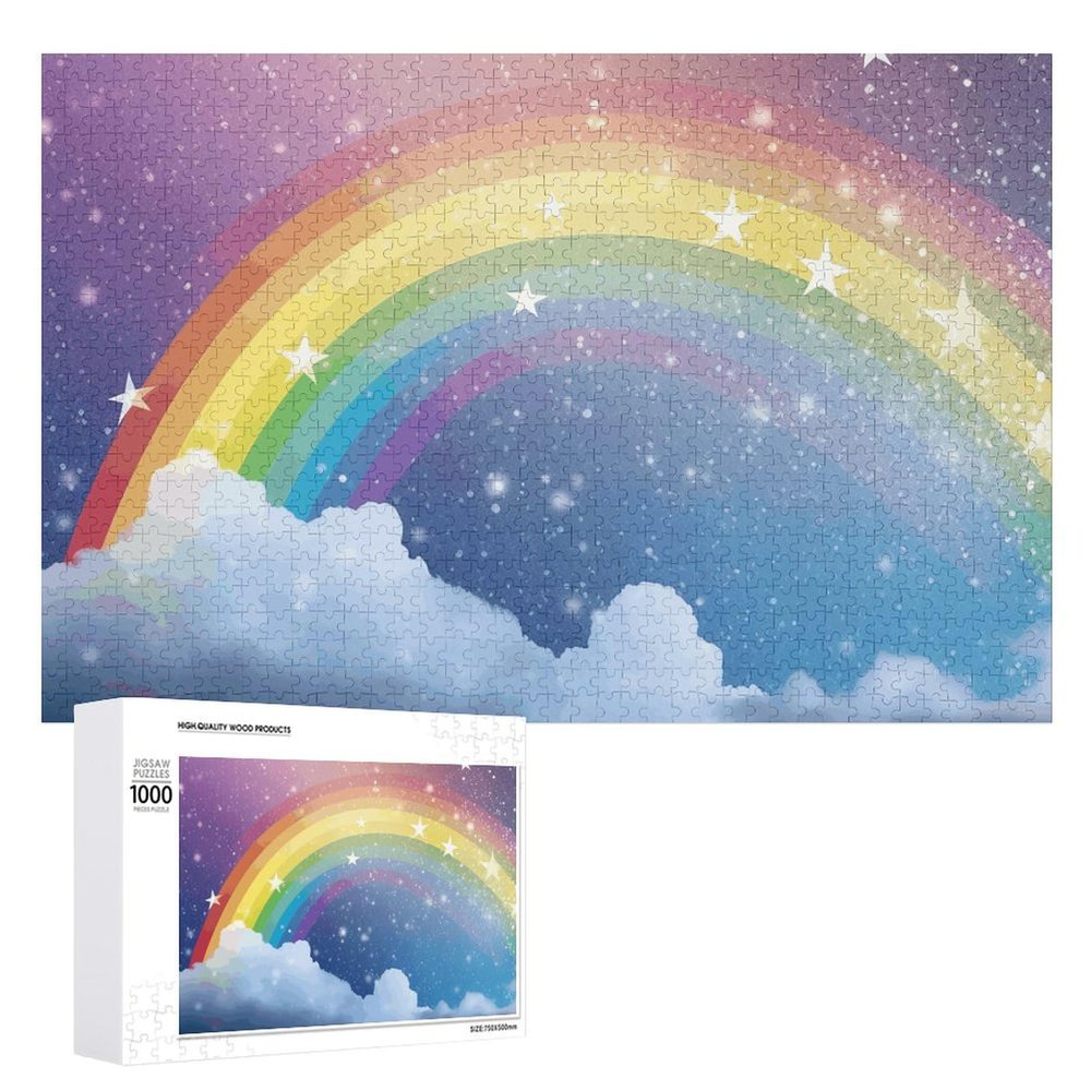 1000 PCS Jigsaw Puzzle for Adults Personalized Picture Puzzle Star in Rainbow Sky Customized Wooden Puzzle for Family, Birthday, Wedding, Game Nights Gifts, 20.4"x15"