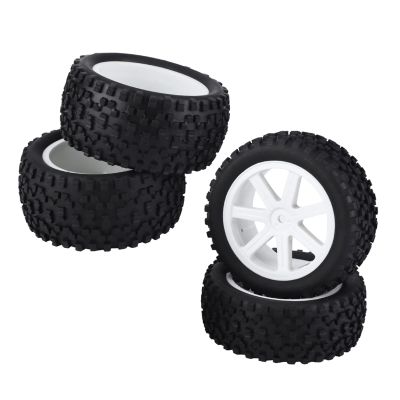 plplaaoo 4pcs RC Car Rubber Tire,High Resilience 1/10 RC Truck Rubber Tire Wheel Tyre,Easy Installation RC Car Tires Upgrade Parts for Racing Crawler Car,RC Car Accessories (White)