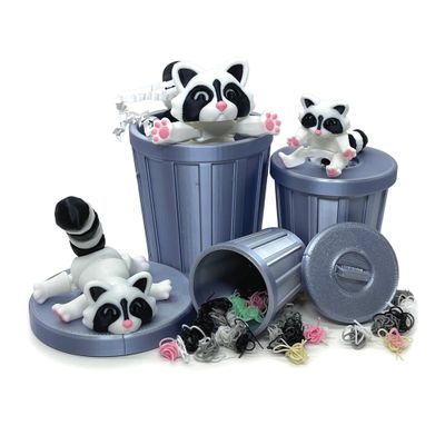 Generic 3 pcs Racoon, Articulated Back and White Racoon with Trash Can, 3D Printed Racoon, Trash Panda & Garbage Can, Articulated Racoon Fidget ADHD Autism Toy AR004