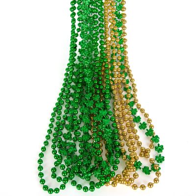 ArtCreativity St Patricks Day Beads Necklaces - Set of 12 33' Necklaces - St Patricks Day Accessories - Shamrock Green Day Beaded Necklace for Mardi Gras Decor, Irish Throw Costume Party