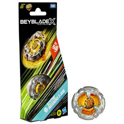 BEY BLADE X Scythe Incendio 3-80B Booster Pack Set with Stamina Type Right-Spinning Top; Battling Top Toys for 8 Year Old Boys and Girls