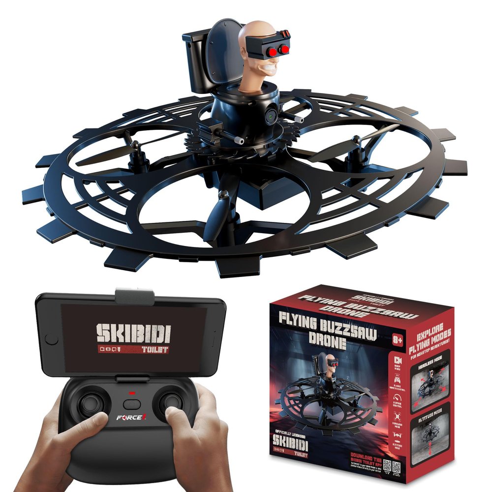 Force1 Officially Licensed Skibidi Toilet Toy RC Drone - Flying Buzzsaw Drones with Camera, 1080p FPV Video Recording, Headless Mode, Altitude Hold, Speed Control, 2.4GHz Remote Control
