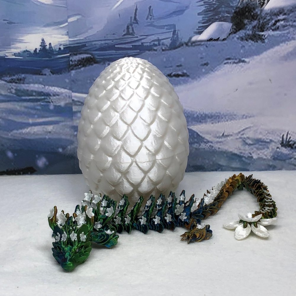 ToysCentral Basics 3D Printed Dragon with Dragon Egg, 3D Printed Articulated Orange Green Blue Cherry Blossom Dragon, Fidget Toy for Autism ADHD, Gift Ideas - D021-OBG
