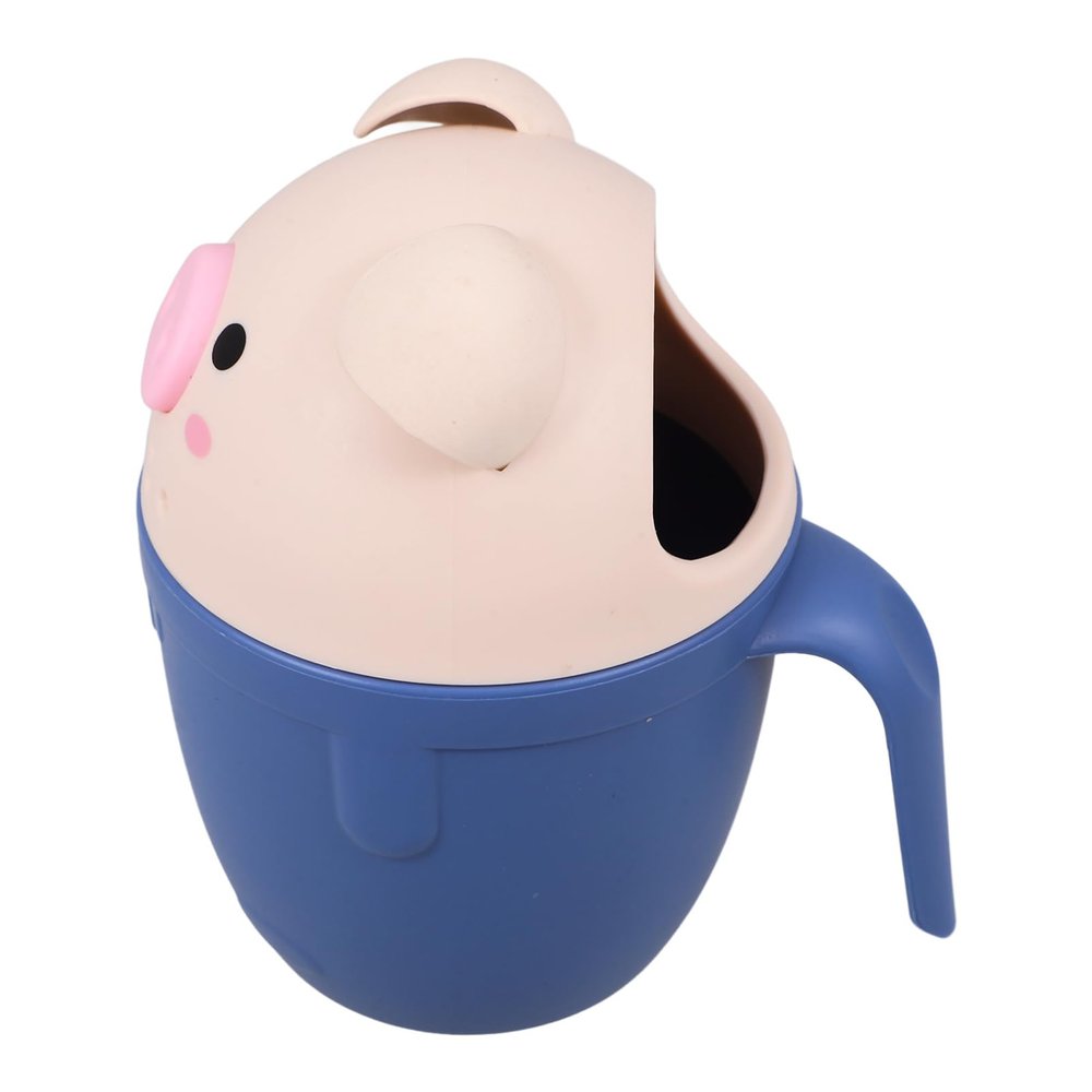 JOINPAYA Baby Bath Rinse Cup, Pig Shaped Bath Cup Shower Rinser Water Scoop Cartoon Bathing Cup Shampoo Rinse Cup Washing Cup with Handle for Newborn Tub Blue