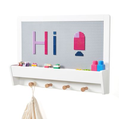 UTEX 2 in 1 Building Block Wall Panel for Kids with Shelf and Hooks, Wood Wall Shelf for Playroom, Nursery