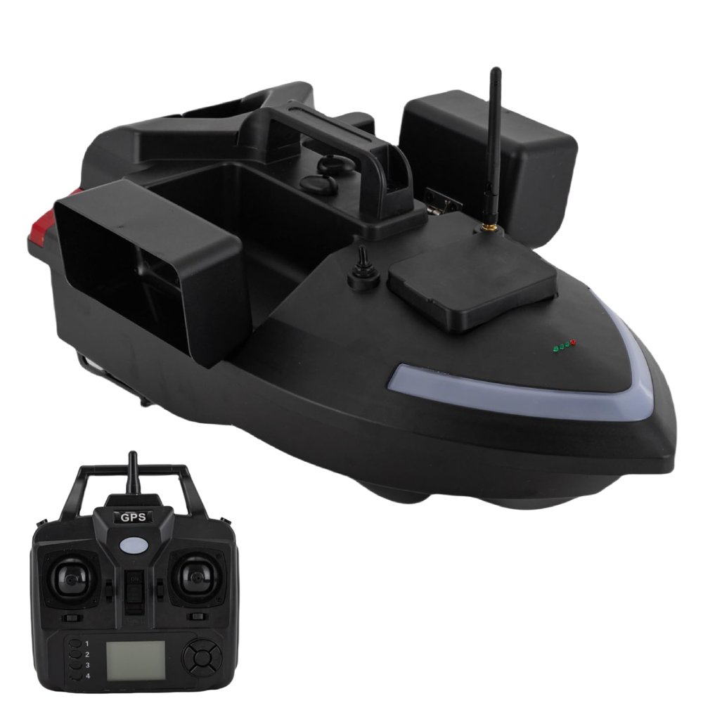 Kreiaoer RC Fishing Bait Boat with GPS, Dual Motor Fish Finder with Night Light Signal 1640ft Remote Control Range, Support Route Calibration, 4.4 lbs Loading for Professional Fishing (Black)