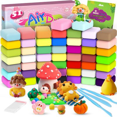 51 Colors Ultra-Light Air Dry Clay Kit with Tools | Non-Toxic ASTM Certified Modeling Clay for Kids & Adults | DIY Craft Supplies for Classroom, Gifts, Science Models