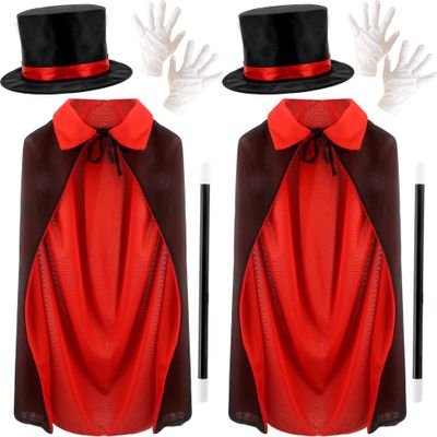 Cotiny 8 Pcs Kids Magician Costume Kit Includes Magician Hat White Magician Gloves Magician Wand Magician Cape for Kids Halloween Role Play Stage Performance Dress Up Accessories