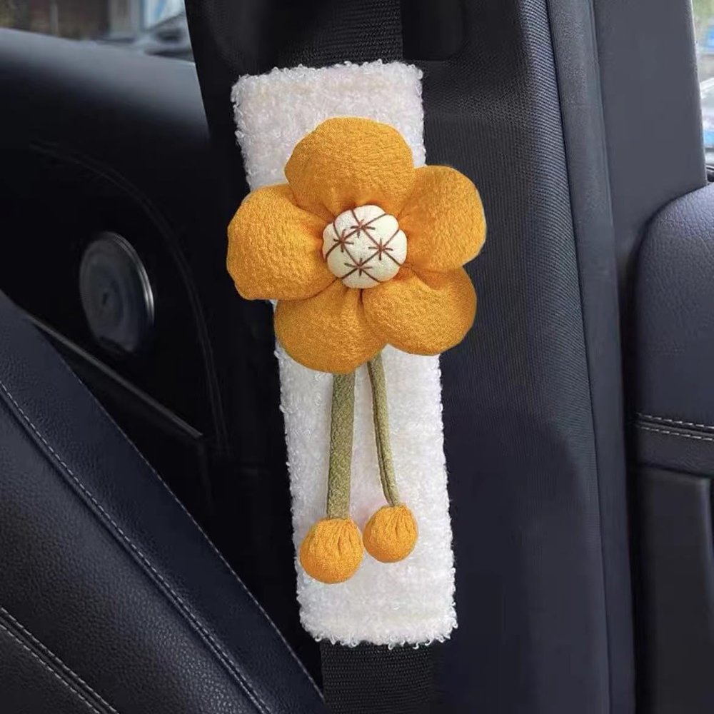 BNTR Car Seat Belt Cover Stocking Stuffers Cute Creative Toy Flower Cloud Duck Safety Seatbelt Shoulder Pad Auto Accessory Neck Cushion Protector Seatbelt Shoulder Protector Nice Gift (Yellow Flower)