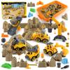 Asoxt 43-Piece Construction Sensory Playset  2 lbs Play Sand, 4 DIY Trucks, Crane & Road Signs  Creative Sandbox Toy for Kids Ages 3+ view 1