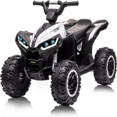 12V Kids Ride On ATV 4 Wheeler Electric Vehicle for Toddlers, Battery Powered Toy Car with LED Lights, Music, High/Low Speed, Treaded Tires for Boys Girls, White