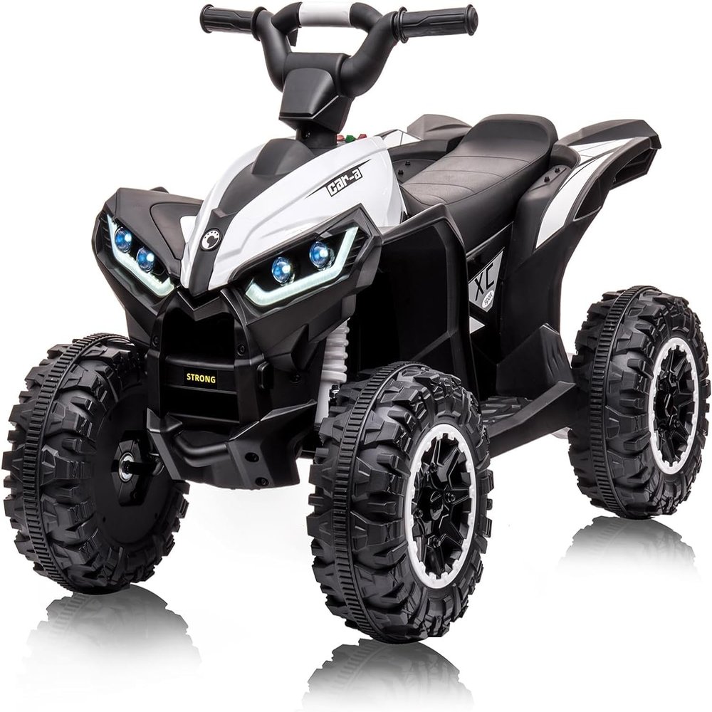 12V Kids Ride On ATV 4 Wheeler Electric Vehicle for Toddlers, Battery Powered Toy Car with LED Lights, Music, High/Low Speed, Treaded Tires for Boys Girls, White