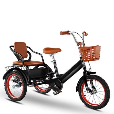 Kids Outdoor Cruiser Bikes with Passenger seat,3 Wheel Bike with Front and Rear Basket,Large Pedal tricycles,Tandem Bicycle,Ride-on trikes(Black,16inch)