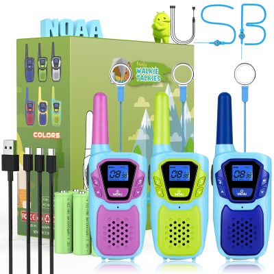 Topsung Walkie Talkies for Kids Long Range Walkie-Talkie for Adults Rechargeable 2 Way Radios 3 Pack with Lanyard NOAA USB VOX, Family Toys for 3-12 Year Old Boys Girls Toddlers Camping Hiking